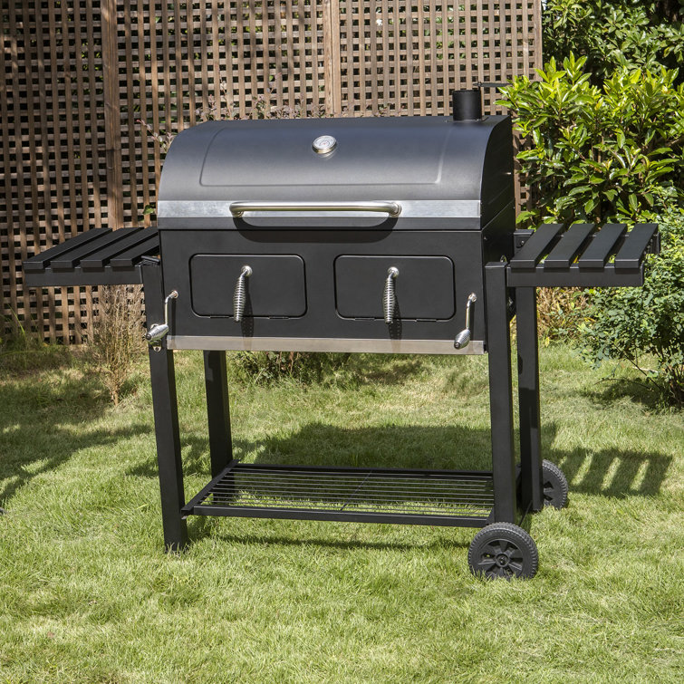 34\" Dual Zone Charcoal BBQ Grill with Liftable Trays and 2 Foldable Side Table INCOMPLETE 