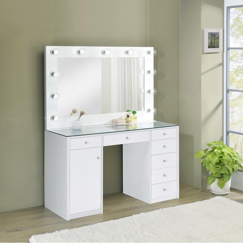 ( incomplete)Amargosa 7-Drawer Makeup Vanity Table with LED Hollywood Mirror Lighting