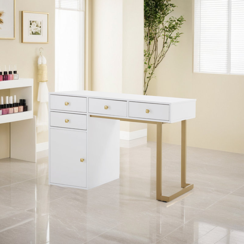 ( pink white)( incomplete box 1/2 )Arbadella Vanity Makeup Desk, Rectangle Accent Manicure Table with Cabinet