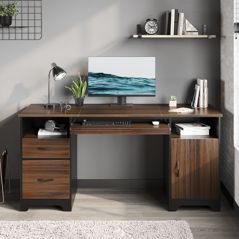 daylie 59'' executive desk with file and storage drawers and cabinet, computer writing desk with keyboard tray and 2 open compartments for home office
incomplete 