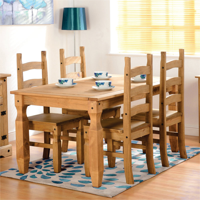 Daviante Rectangular 59.84'' L x 36.22'' W Farmhouse 4 Person Dining Set 5 Pieces Oak Color
