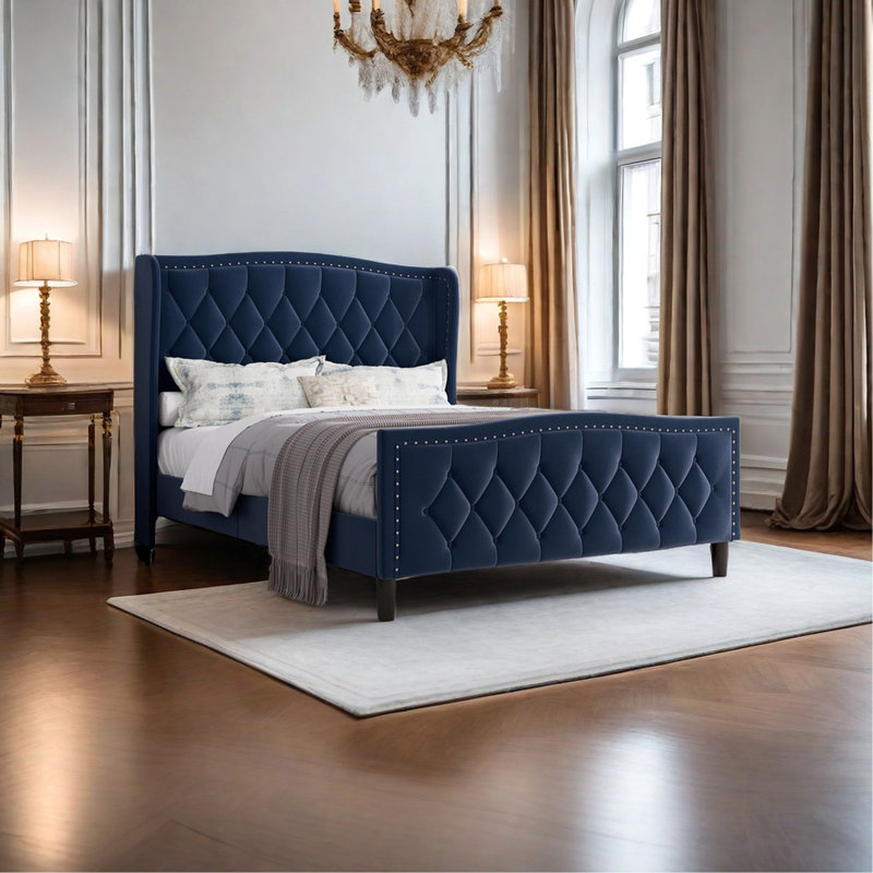 Mirabai Upholstered Metal Wingback Bed full 