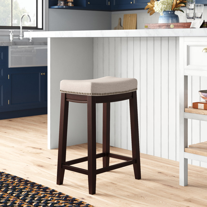bartonville counter & bar solid wood backless stool with upholstered seat similar to stock photo