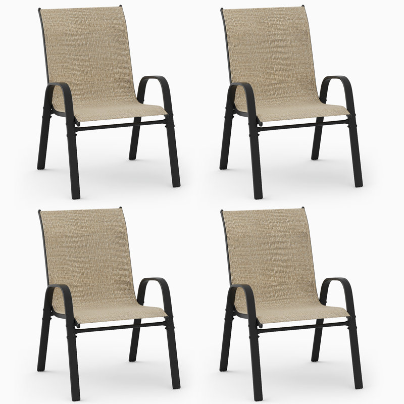 Powder-coated Metal Outdoor Patio Armchair (Set of 4)