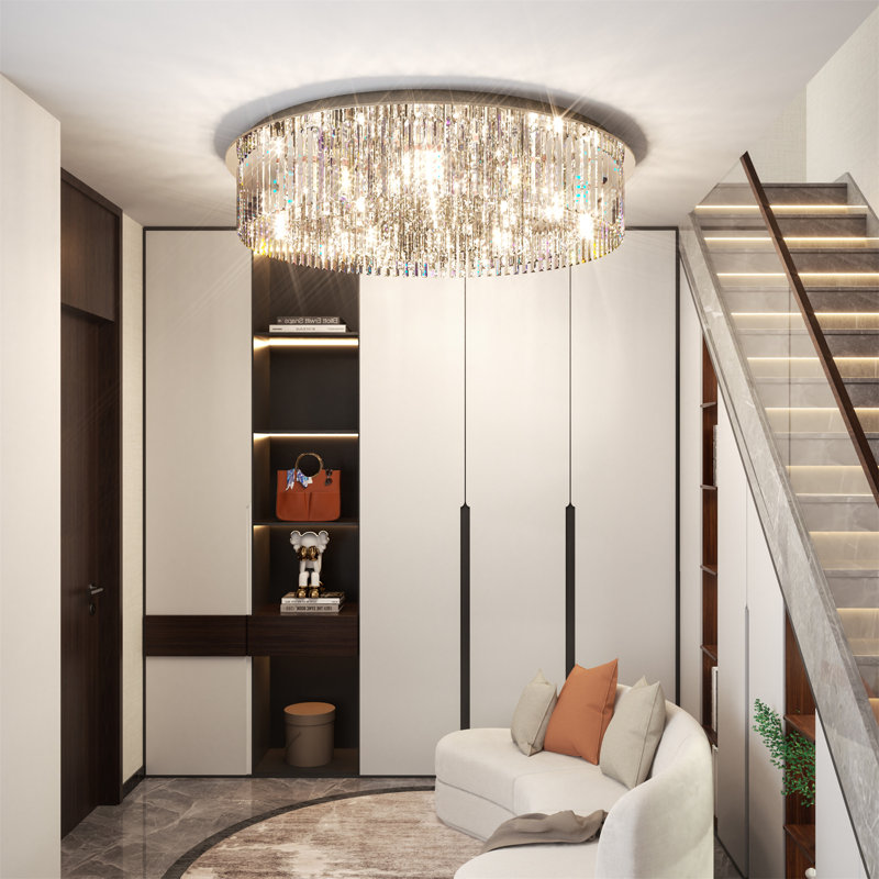 24" Luxury Modern Crystal Ceiling Chandelier Pendant Lamp Lights Fixtures Three Lighting Colors