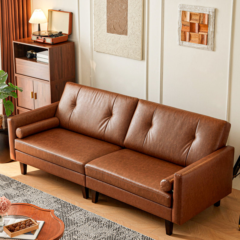 (Incomplete) Binegar 86 inch Genuine Leather Sofa, Mid-Century Modern Upholstered Sectional Couch Retro Luxurious Loveseat for Living Room Bedroom Office