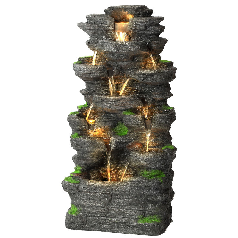 10-tier cascading rock water fountain outdoor garden waterfall with lights,fountain indoor decor for garden, patio, backyard, deck, porch and home art decor
