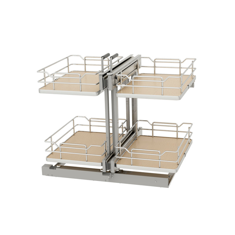 Steel Two-Tier Pullout Solid Bottom Organizer For Blind Corner Cabinets W/ Soft-Close
