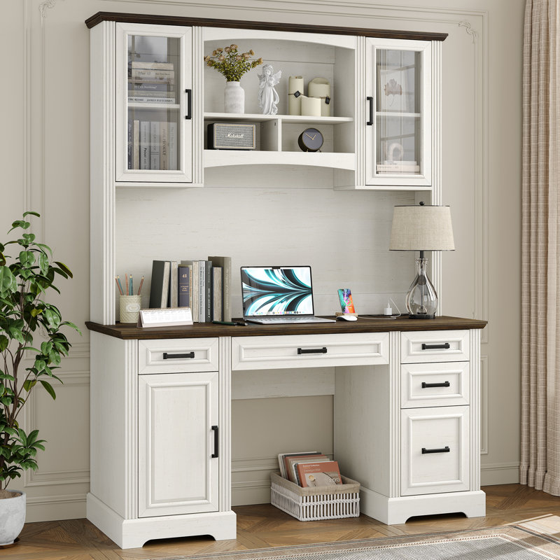 Denanne 58'' W Computer Desk with Outlet and Hutch for Home Office INCOMPLETE 