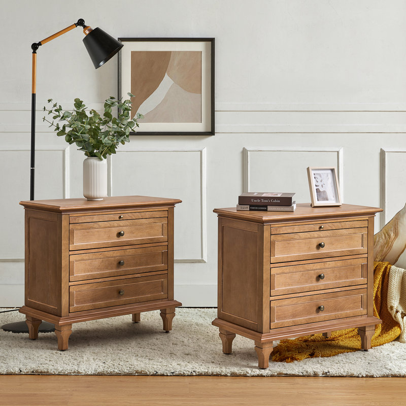 Arthelia Traditional 3 - Drawer Nightstand with Built-in Charging Station and Pull-out Shelf (Set of 2) INCOMPLETE 