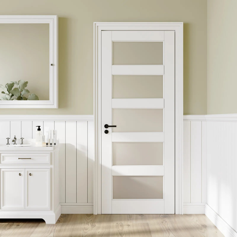 Interior Frosted Glass Pantry Door Slab Solid Manufacture Wood White Standard Door For French Doors 80''H/96H'' INCOMPLETE 