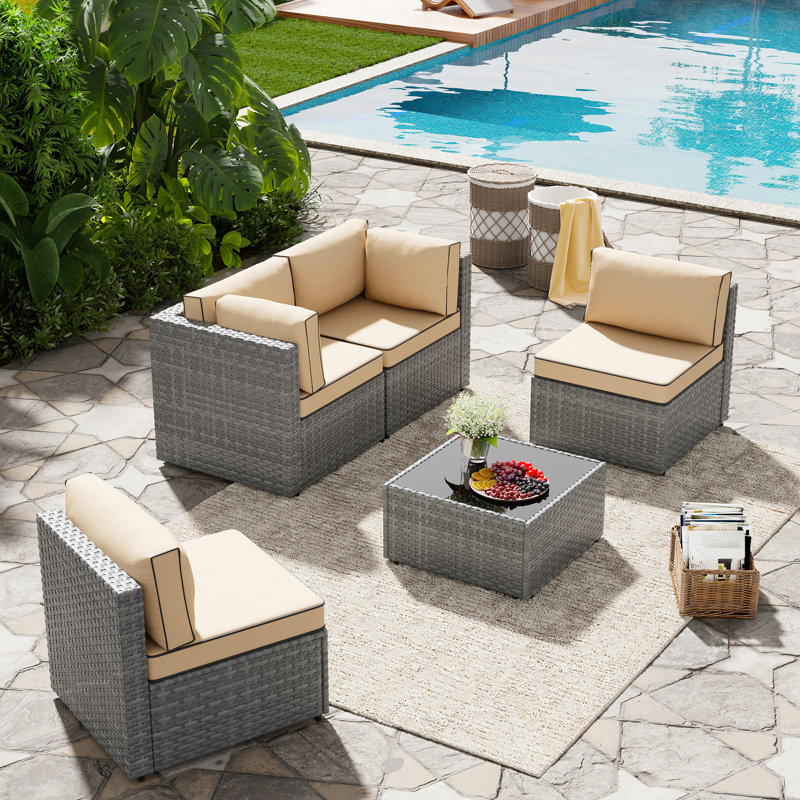 swain 5 piece rattan sofa seating group with cushions( incomplete, similar to stock photo) 