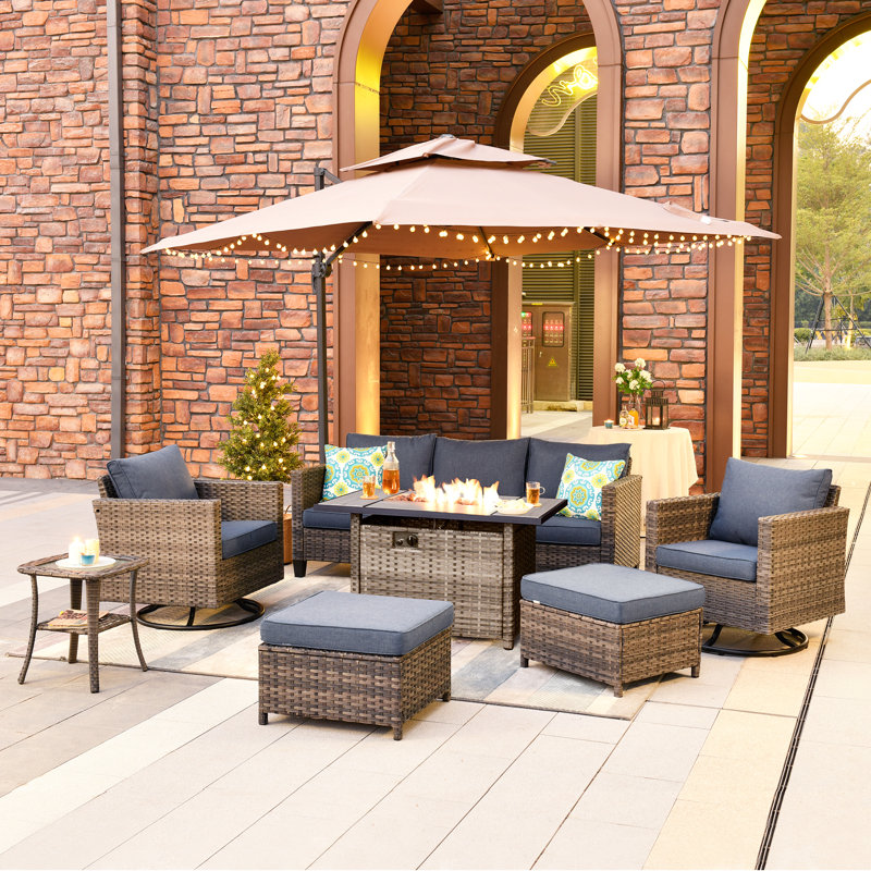 incomplete set Lovall Wood 5 - Person Patio Conversation Sets with Cushions