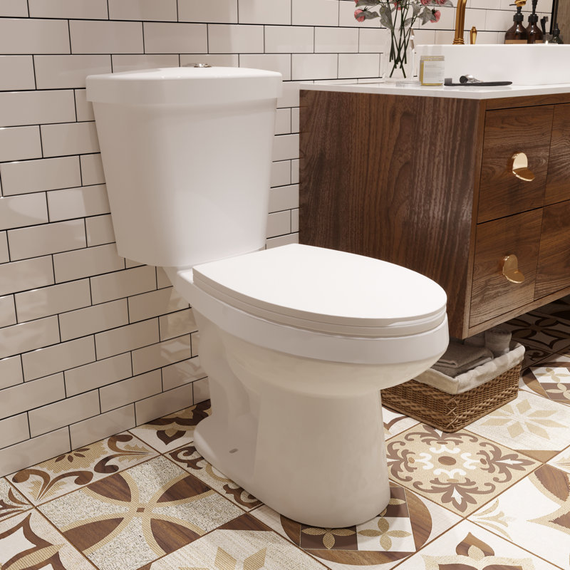 Dynasty Elongated Two-Piece Toilets for Bathrooms, ADA Height 17.5" Comfort Chair Height Toilet Bowl With Soft Close Seat DV-2F0078S