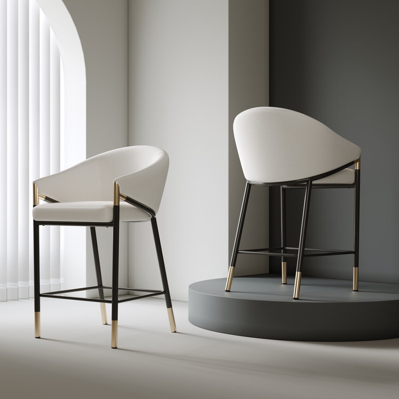 Aron 26” Seat Height Upholstered Counter Stools With Metal Frame (Set of 2)
