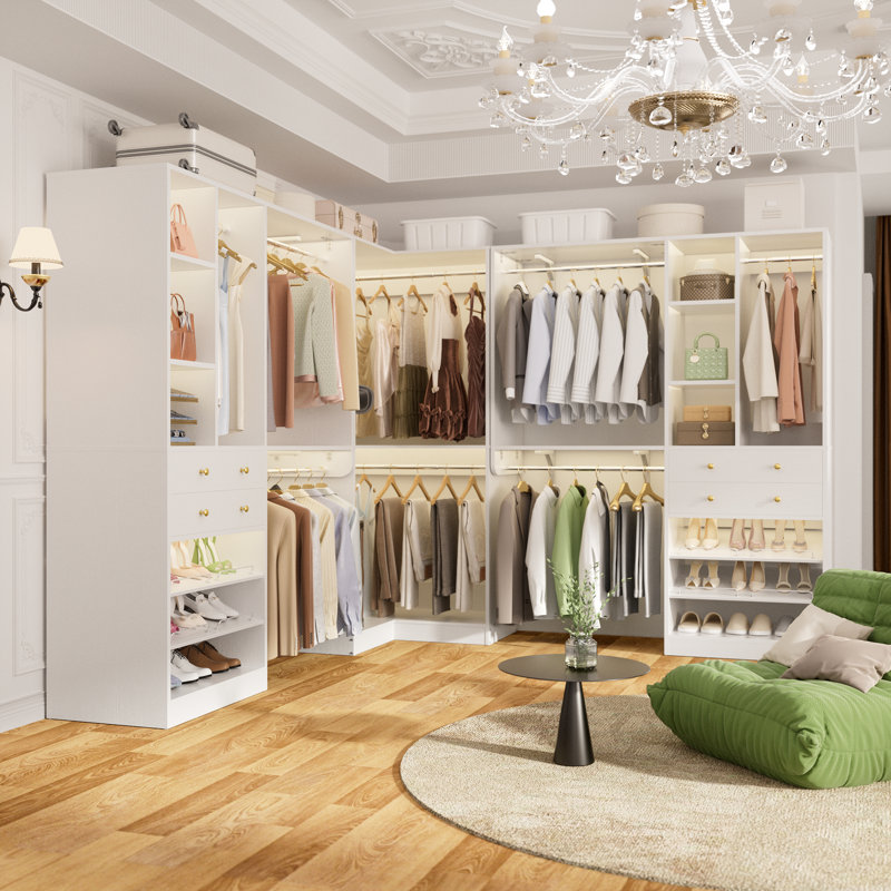 navada 90.5\"-149.5\" closet system with wooden drawers and shoe racks
incomplete 