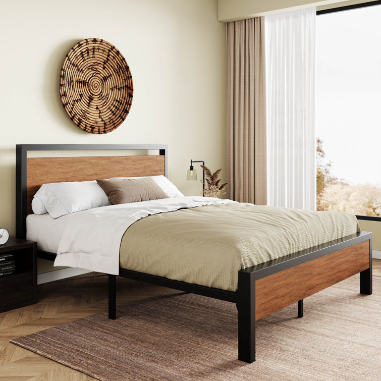 (incomplete) Metal Frame Platform Bed with Wood Headboard