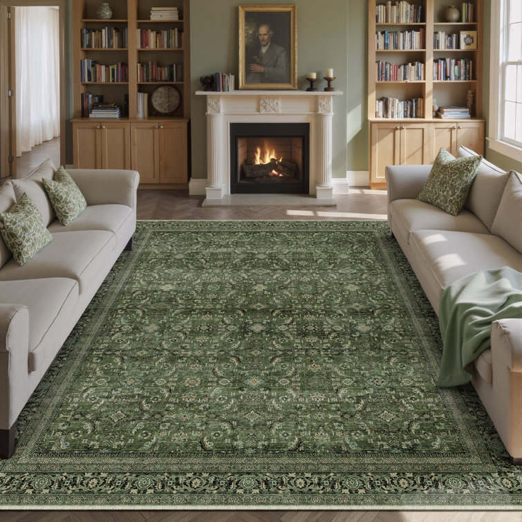 goudeau vintage green area rugs for living room with non-slip backing