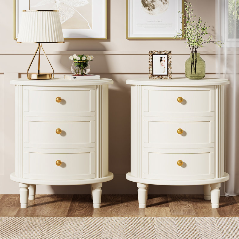 Modern 3 Drawer Nightsand with Solid Wood Legs, Fully Assembled incomolete