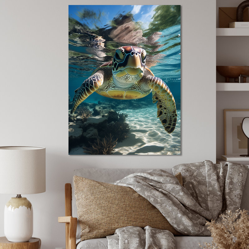 Green Teal Turtle Portrait Stunning - Marine Animals Canvas Wall Art INCOMPLETE 