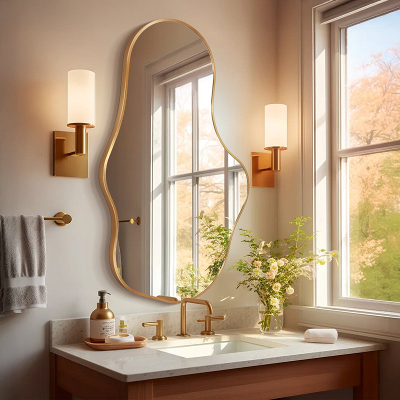 modern asymmetrical wall mirror with aluminum frame - unique geometric design for living room, bedroom, or entryway
incomplete 