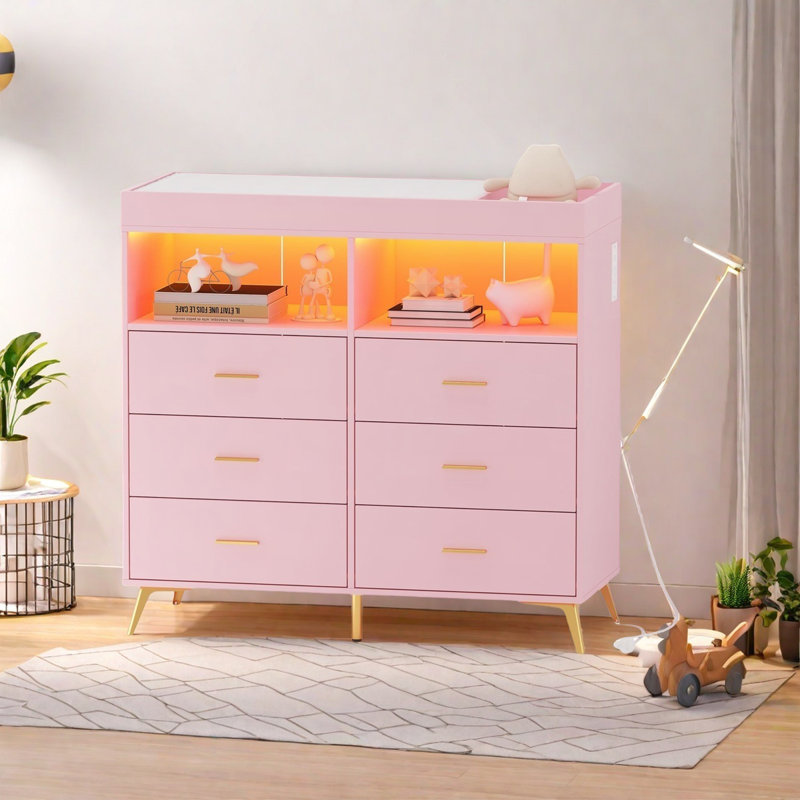 dresser for bedroom with led lights and power outlet, baby changing table dresser with 6 drawers
incomplete 