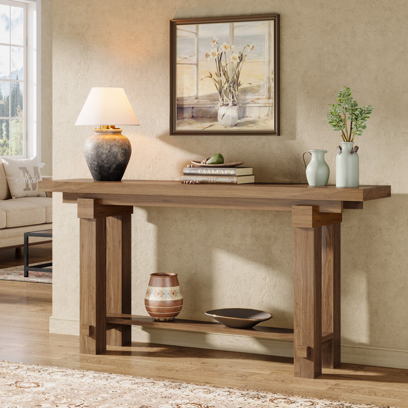 63-Inch Entryway Console Table with 2-Tier Storage, Narrow Sofa Console Behind Couch