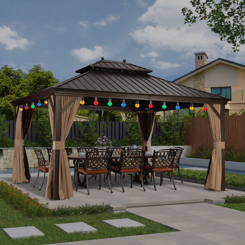 INCOMPLETE Metal Patio Gazebo with 48 Ft String Lights