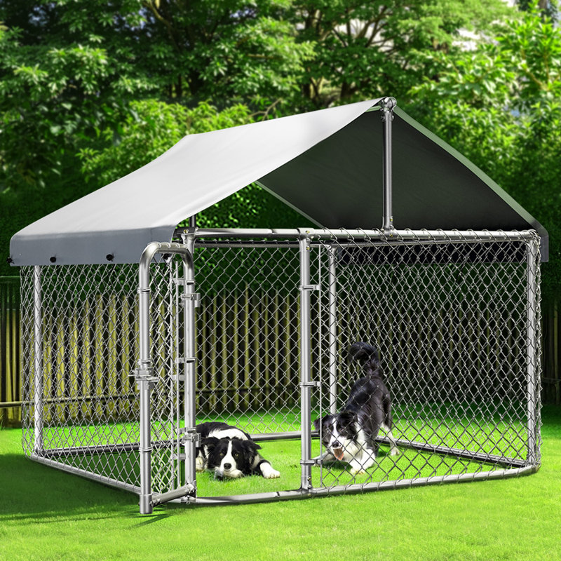 incomplete large outdoor dog kennel with roof, dog kennel outside with waterproof cover, galvanized heavy duty dog runs cage playpen for outside with lockable lock