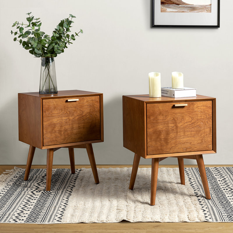 Boneva Mid-century Modern 2-Drawer Nightstand with Hidden Drawer and Built-In Outlets (Set of 2) INCOMPLETE 