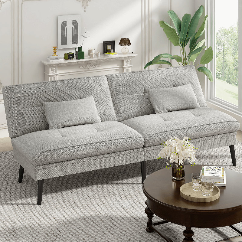 convertible futon sofa bed, sleeper futon couch bed adjustable backrest couch, folding futon sleeper recliner, 69? modern futon loveseat for living room, bedroom, office, apartment, dorm