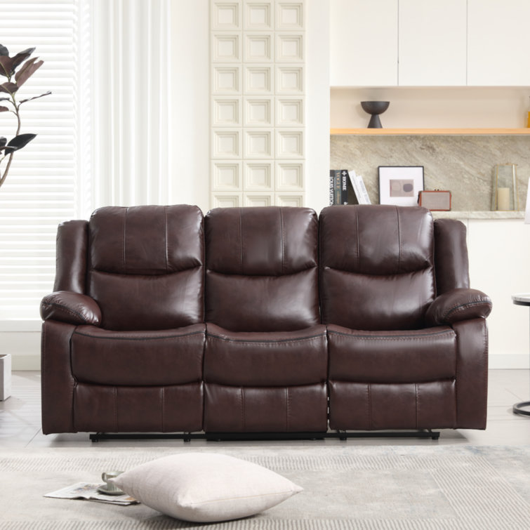 (Similar to photo, see pictures) 79.9'' Wide Breathable Leather Manual Reclining Sofa, 3-Seater Recliner Couch