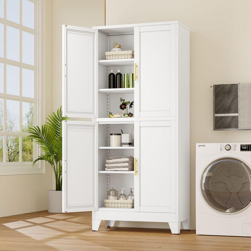 Freestanding Modren Tall Metal Wardrobe Armoire Closet Cabinet with 4 Doors