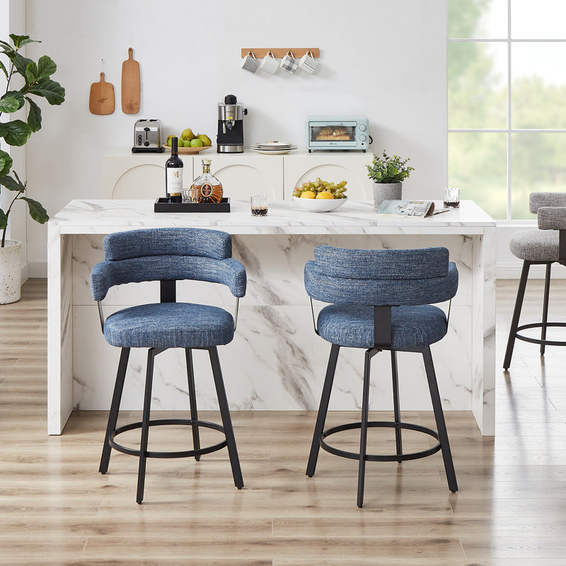 full back upholstered metal stool (set of 2)
