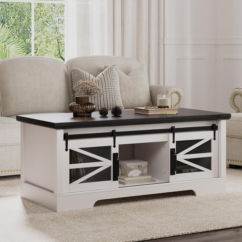 Lift Top Coffee Table, Multifunction Coffee Table With Sliding Barn Door, Hidden Storage Compartment\nINCOMPLETE