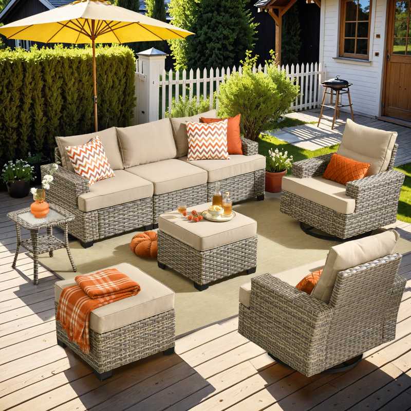 Tommy 7 Person Wicker/rattan Sofa Seating Group With Cushions INCOMPLETE 