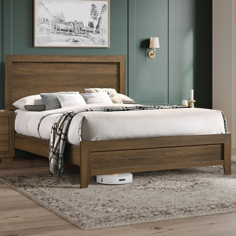 Modern Minimalism Miquell Oak Finish Bed for Bedroom, Guest Room INCOMPLETE 