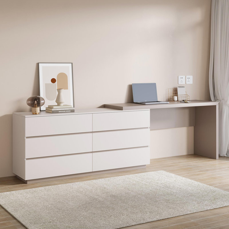 (Incomplete) Amaly Modern Home Office Extendable Dresser Desk Combo with 6-Drawer