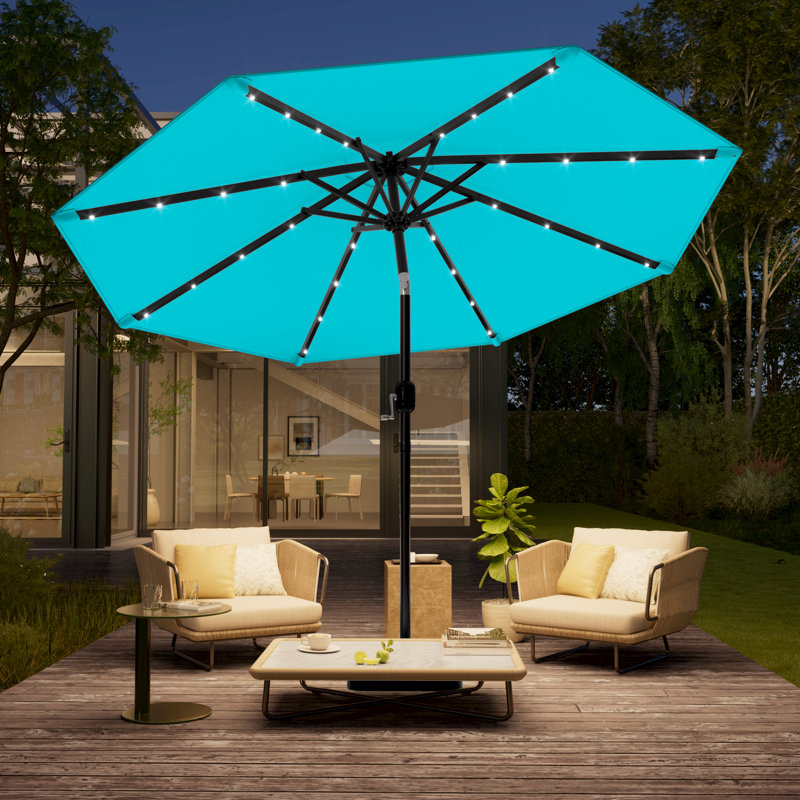 10Ft Solar-powered Large Round Outdoor Patio Market Umbrella