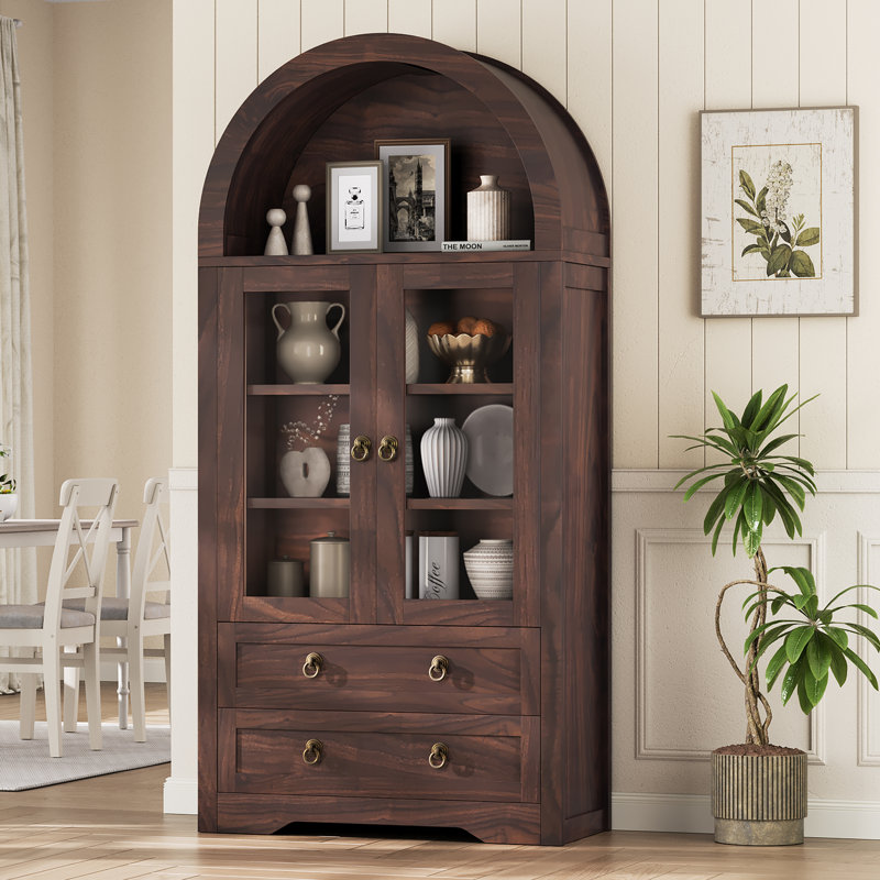 caspian modern design 70.9\"storage bookcase,arched cabinet with glass doors
incomplete 