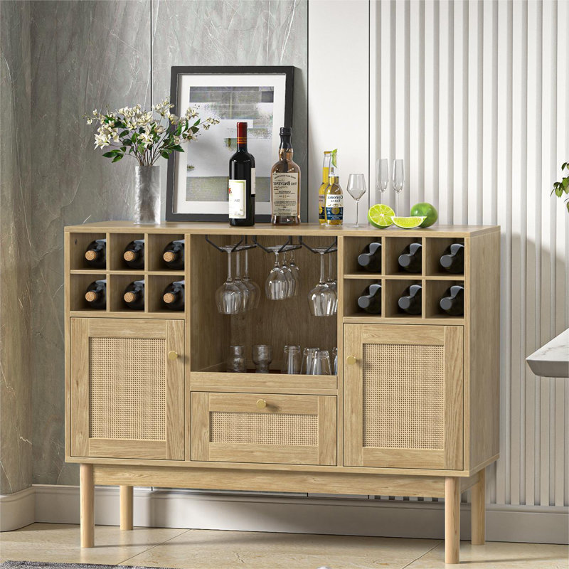 Akseli 43.3\" Bar Cabinet, Rattan Sideboard Buffet Liquor Cabinet with Wine Racks for Home INCOMPLETE 