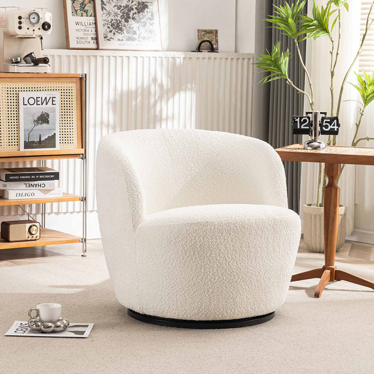 Hadriel Small Swivel Chair,Full Assembled Boucle Upholstered Fabric Barrel Chair,Small Space Armchair