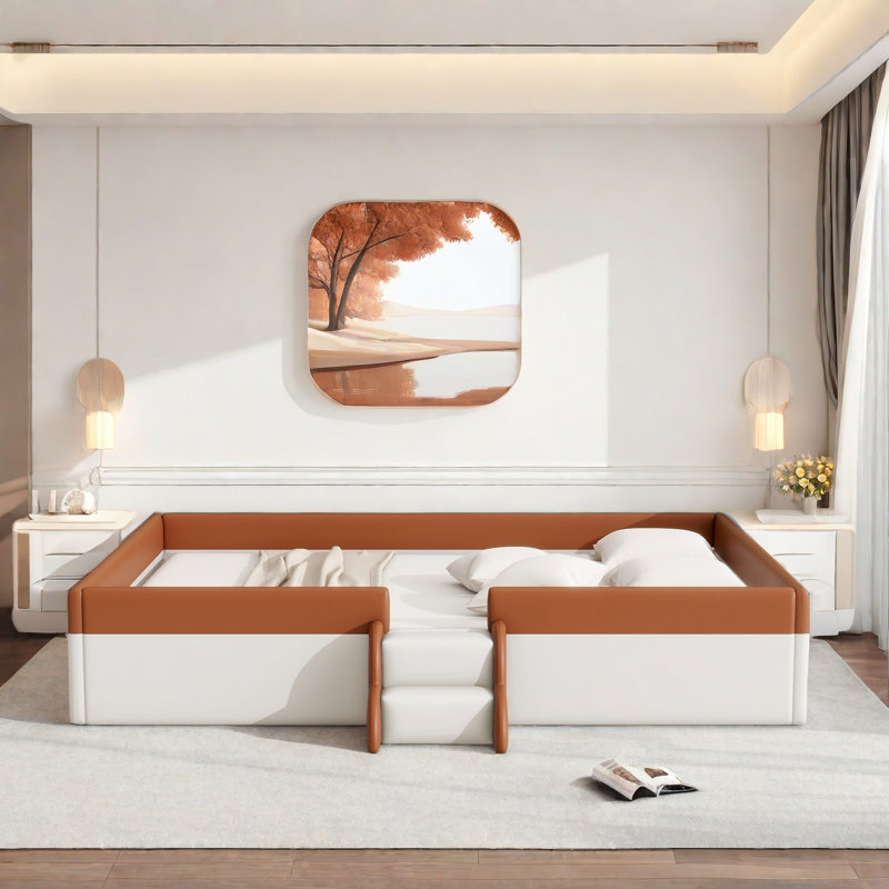 floor upholstered bed with stairs