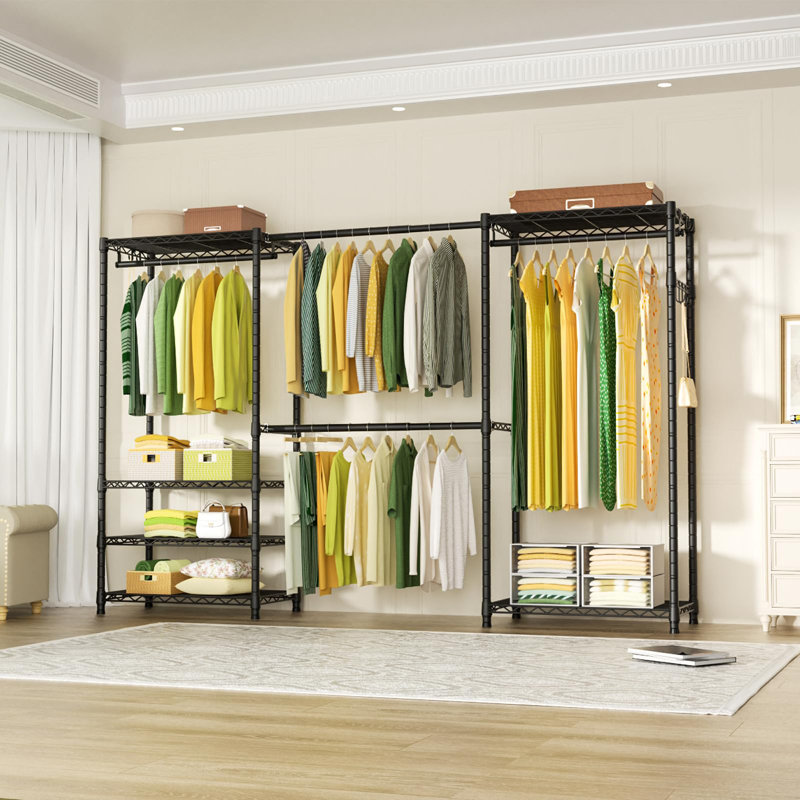 70\\\" - 88.2\\\" Expandable Clothes Rack, Heavy Duty Garment Rack For Hanging Clothes, Industrial Clothing Racks With Adjustable Shelves, 4 Hooks, 4 Hanging Rods, Freestanding Closet Organizer\nINCOMPLETE 