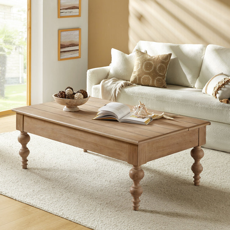 Aristidh 52"W Solid Wood Base Rectangular Lift Top Coffee Table with Storage Shelf