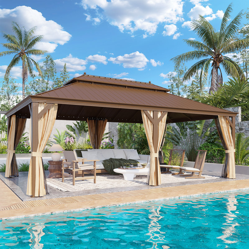 (Incomplete) 22 Ft. W x 14 Ft. D Steel Patio Gazebo, Outdoor gazebo, Pro Gazebo