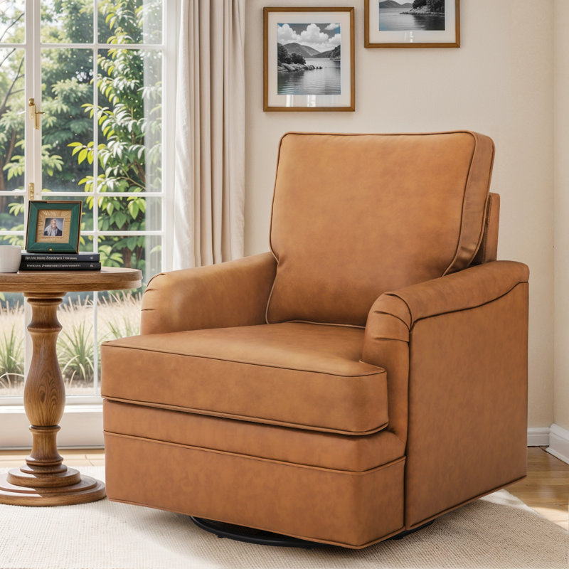 genuine leather swivel accent chair
