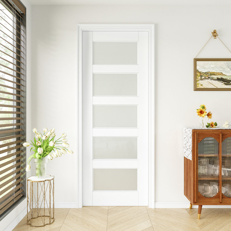 interior 24" x 80"h frosted door 5-lite solid core pantry slab door primed standard door for french bathroom doors