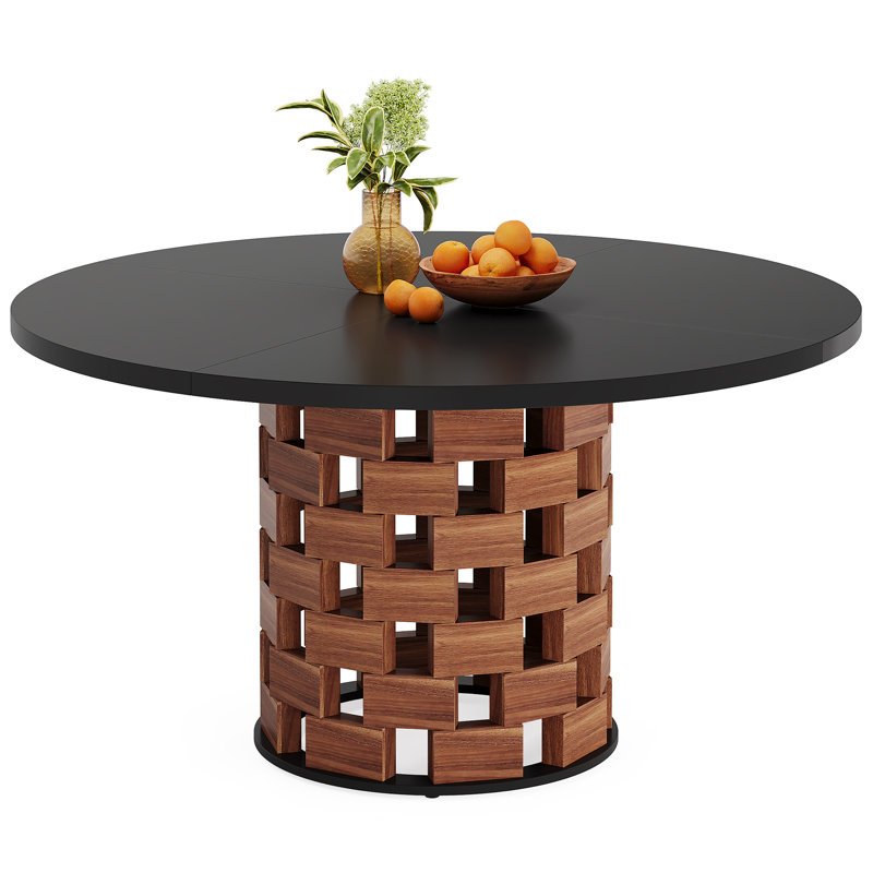 47-inch round farmhouse circle kitchen dining room table for 4-6 people wood rectangular block base