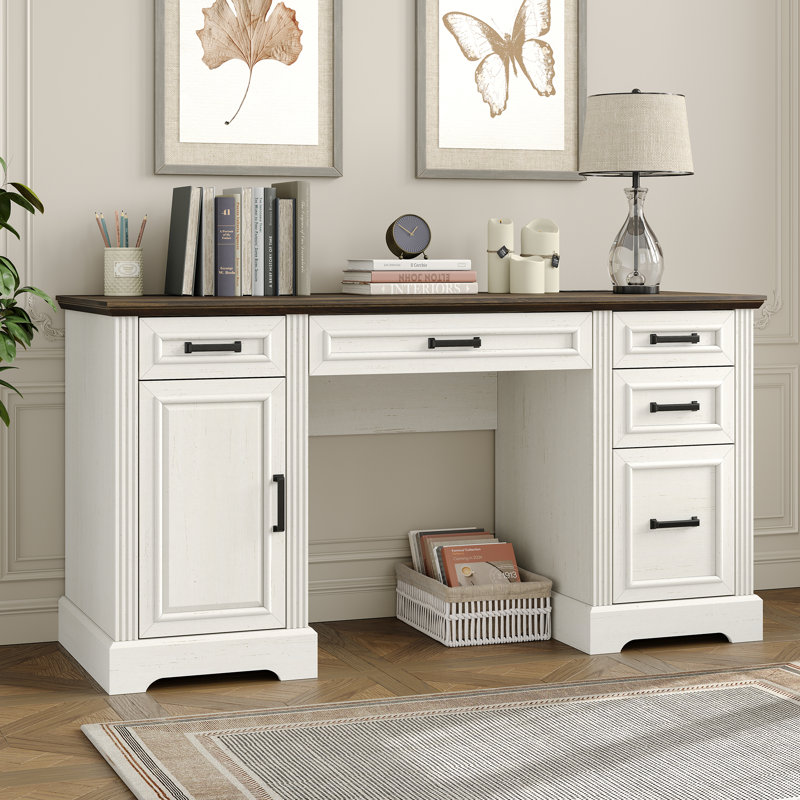 buckhorn 58'' w computer desk with outlet and 5 drawers,large storage cabinet for home office